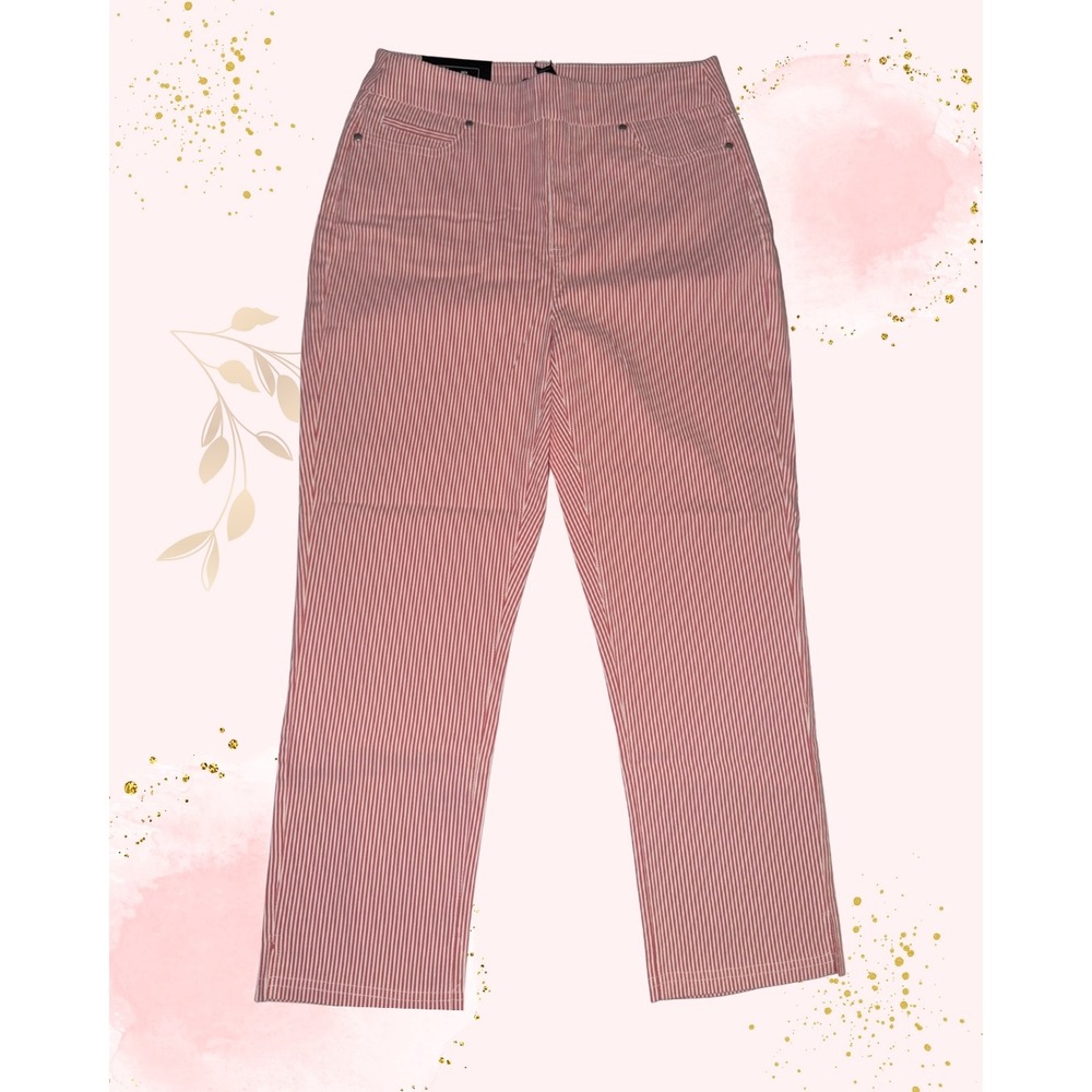 Mario Serrani Womens Comfort Stretch Capri Pants Red White Striped Small‎